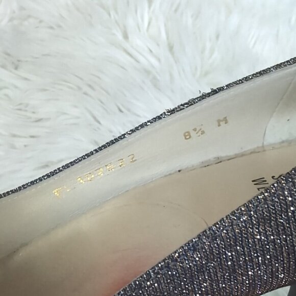 Stuart Weitzman bronze silver glitter bow peep toe heels - Picture 7 of 7